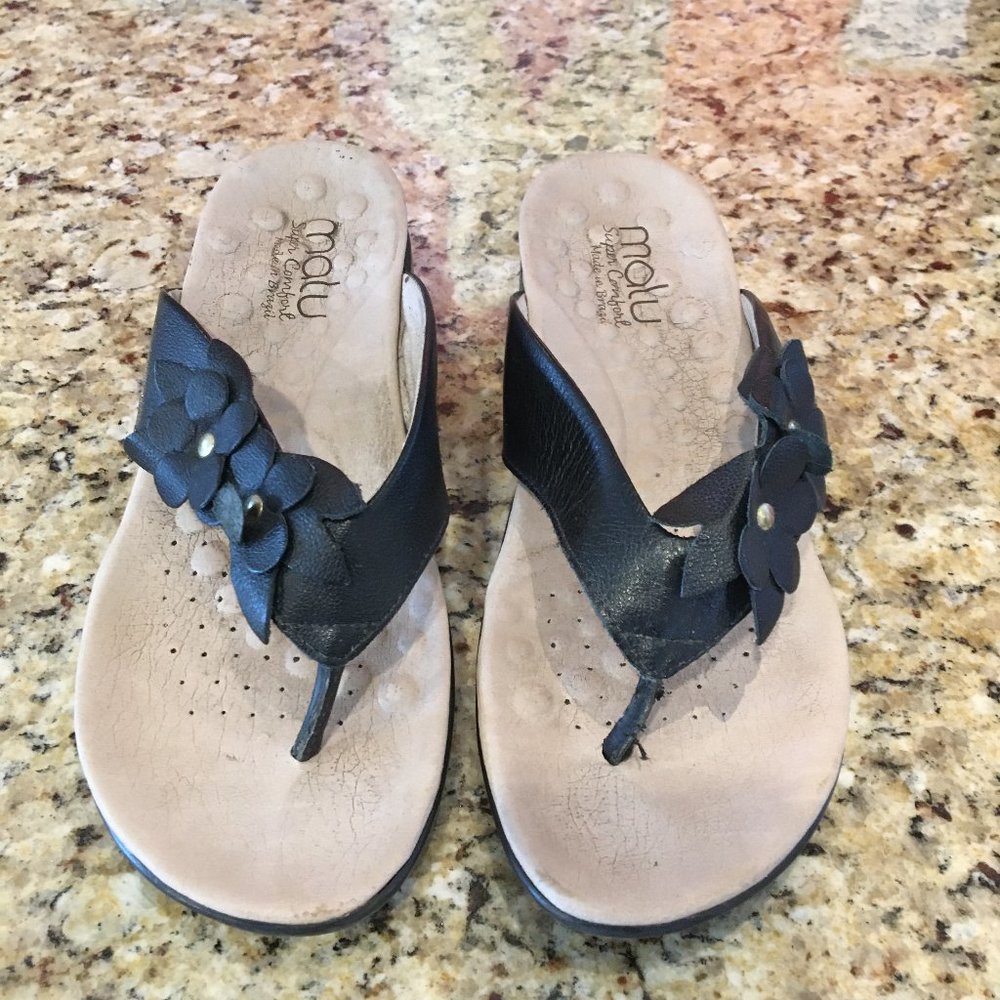 Malu Leather Flower Applique Sandals